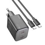 hoco N42 Elogiado PD45W Dual-port Type-C Charger with Type-C to Type-C Cable, EU Plug(Black)