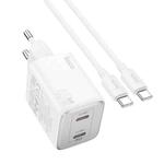 hoco N42 Elogiado PD45W Dual-port Type-C Charger with Type-C to Type-C Cable, EU Plug(White)