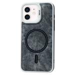 For iPhone 12 Contrast Color Denim MagSafe Magnetic Phone Case(Black)
