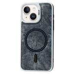For iPhone 14 Plus Contrast Color Denim MagSafe Magnetic Phone Case(Black)