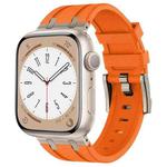 For Apple Watch SE 2023 44mm Stone Grain Liquid Silicone Watch Band(Titanium Orange)