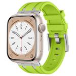 For Apple Watch SE 2023 44mm Stone Grain Liquid Silicone Watch Band(Silver Green)