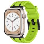 For Apple Watch Series 8 45mm Stone Grain Liquid Silicone Watch Band(Black Green)