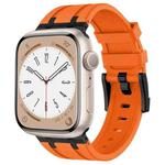 For Apple Watch SE 2022 44mm Stone Grain Liquid Silicone Watch Band(Black Orange)