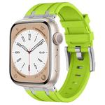 For Apple Watch SE 2022 44mm Stone Grain Liquid Silicone Watch Band(Silver Green)