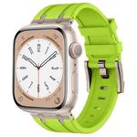 For Apple Watch Series 7 45mm Stone Grain Liquid Silicone Watch Band(Titanium Green)