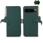 For Google Pixel 10 Pro / 9 Pro Genuine Leather Magnetic RFID Leather Phone Case(Green)