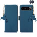 For Google Pixel 10 Pro / 9 Pro Genuine Leather Magnetic RFID Leather Phone Case(Blue)