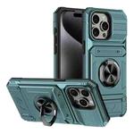 For iPhone 14 Pro TPU+PC Shockproof Card Phone Case with Metal Ring Holder(Green)