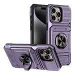 For iPhone 14 Pro Max TPU+PC Shockproof Card Phone Case with Metal Ring Holder(Purple)