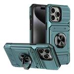 For iPhone 14 Pro Max TPU+PC Shockproof Card Phone Case with Metal Ring Holder(Green)