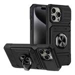 For iPhone 13 Pro Max TPU+PC Shockproof Card Phone Case with Metal Ring Holder(Black)