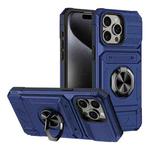 For iPhone 13 Pro Max TPU+PC Shockproof Card Phone Case with Metal Ring Holder(Blue)