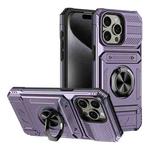 For iPhone 13 Pro TPU+PC Shockproof Card Phone Case with Metal Ring Holder(Purple)