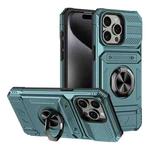 For iPhone 13 Pro TPU+PC Shockproof Card Phone Case with Metal Ring Holder(Green)