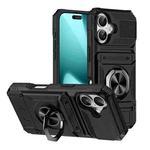 For iPhone 17 TPU+PC Shockproof Card Phone Case with Metal Ring Holder(Black)