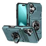 For iPhone 17 TPU+PC Shockproof Card Phone Case with Metal Ring Holder(Green)