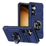 For Samsung Galaxy S24 5G TPU+PC Shockproof Card Phone Case with Metal Ring Holder(Blue)