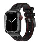 For Apple Watch SE 2023 44mm Crocodile Texture Liquid Silicone Watch Band(Black Red Black)