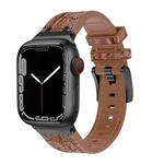 For Apple Watch SE 2023 44mm Crocodile Texture Liquid Silicone Watch Band(Black Yellow Brown)