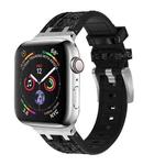 For Apple Watch SE 2023 44mm Crocodile Texture Liquid Silicone Watch Band(Silver Black)