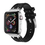 For Apple Watch SE 2023 40mm Crocodile Texture Liquid Silicone Watch Band(Silver Black)