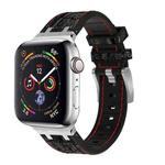 For Apple Watch SE 2023 40mm Crocodile Texture Liquid Silicone Watch Band(Silver Red Black)
