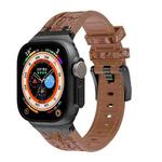 For Apple Watch Ultra 2 49mm Crocodile Texture Liquid Silicone Watch Band(Black Yellow Brown)