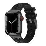 For Apple Watch Series 8 41mm Crocodile Texture Liquid Silicone Watch Band(Black Black)