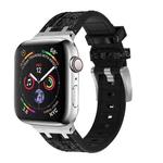 For Apple Watch Series 8 45mm Crocodile Texture Liquid Silicone Watch Band(Silver Black)