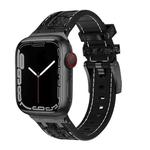 For Apple Watch SE 2022 40mm Crocodile Texture Liquid Silicone Watch Band(Black White Black)