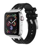 For Apple Watch SE 2022 40mm Crocodile Texture Liquid Silicone Watch Band(Silver Black)