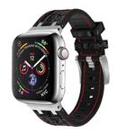 For Apple Watch SE 2022 40mm Crocodile Texture Liquid Silicone Watch Band(Silver Red Black)