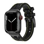 For Apple Watch SE 2022 44mm Crocodile Texture Liquid Silicone Watch Band(Black Yellow Black)