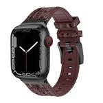For Apple Watch SE 2022 44mm Crocodile Texture Liquid Silicone Watch Band(Black Dark Brown)