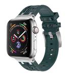 For Apple Watch SE 2022 44mm Crocodile Texture Liquid Silicone Watch Band(Silver Deep Green)