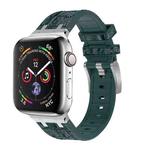 For Apple Watch SE 40mm Crocodile Texture Liquid Silicone Watch Band(Silver Deep Green)