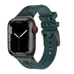 For Apple Watch Series 3 42mm Crocodile Texture Liquid Silicone Watch Band(Black Deep Green)
