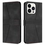 For iPhone 15 Pro Triangle Solid Color Leather Phone Case(Black)