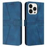 For iPhone 14 Pro Triangle Solid Color Leather Phone Case(Blue)