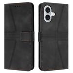 For iPhone 16 Plus Triangle Solid Color Leather Phone Case(Black)