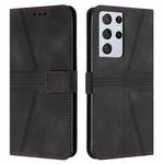 For Samsung Galaxy S21 Ultra 5G Triangle Solid Color Leather Phone Case(Black)