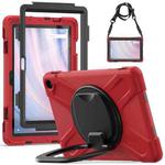 For Amazon Kindle Fire HD10 2023 Silicone Hybrid PC Tablet Case with Holder & Shoulder Strap(Red)