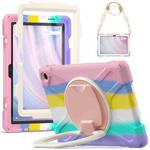 For Amazon Kindle Fire HD10 2023 Silicone Hybrid PC Tablet Case with Holder & Shoulder Strap(Colorful Pink)
