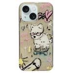 For iPhone 15 Double Sided IMD Full Coverage TPU Phone Case(Red Glasses Puppy Love)