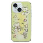 For iPhone 15 Double Sided IMD Full Coverage TPU Phone Case(Green Bow Cat)