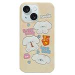 For iPhone 15 Double Sided IMD Full Coverage TPU Phone Case(White Puppy Noodles)