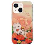 For iPhone 14 Double Sided IMD Full Coverage TPU Phone Case(Red Flower Doll Little Girl)