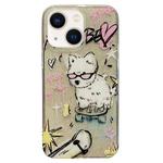 For iPhone 14 Double Sided IMD Full Coverage TPU Phone Case(Red Glasses Puppy Love)