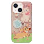 For iPhone 14 Double Sided IMD Full Coverage TPU Phone Case(Dachshund Bow Cat)